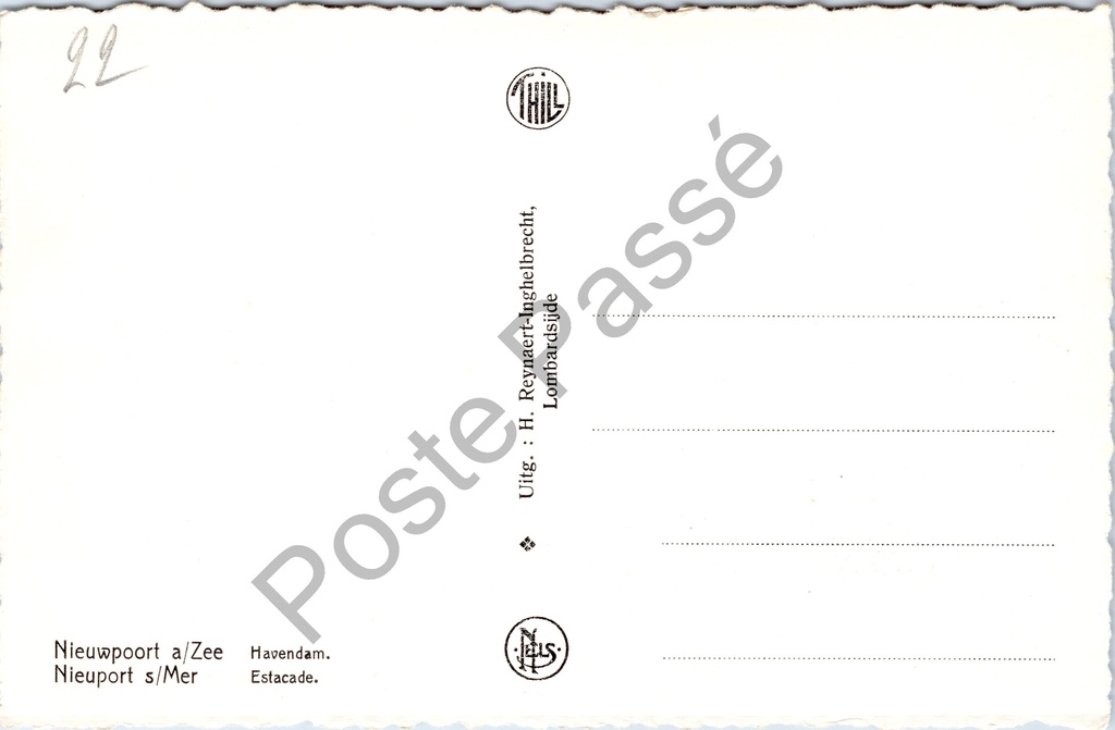 Nieuwpoort - "Havendam / Estacade" - Zicht op de havendam met wandelaars – achterzijde van de originele postkaart