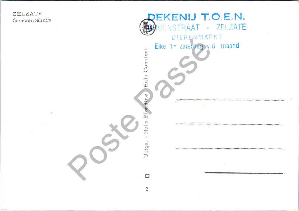 Zelzate - "Gemeentehuis" - Gemeentehuis van Zelzate – achterzijde van de originele postkaart