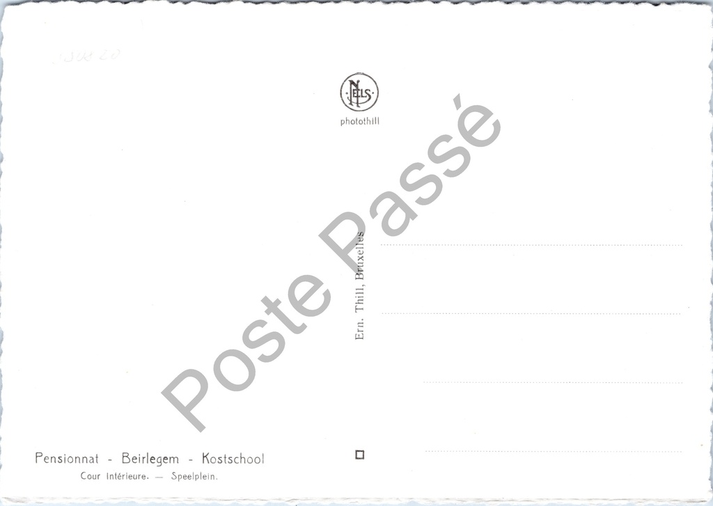 Beirlegem - "Pensionnat - Beirlegem - Kostschool" - Kostschool speelplein – achterzijde van de originele postkaart