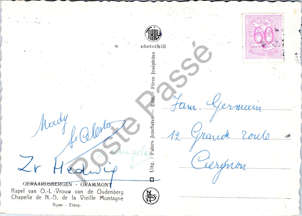 Geraardsbergen - "Kapel van O.-L.-Vrouw van de Oudenberg / Chapelle de N.-D. – achterzijde van de originele postkaart