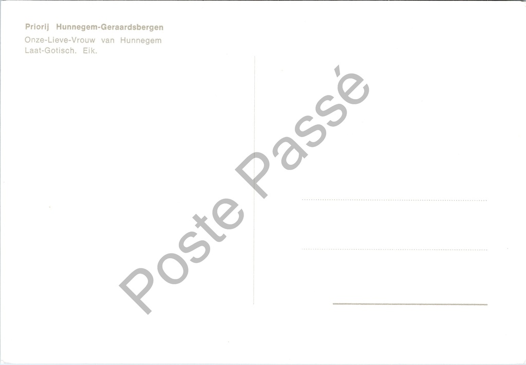 Geraardsbergen - "Onze-Lieve-Vrouw van Hunnegem" - Laat-Gotisch eiken Mariabeeld – achterzijde van de originele postkaart