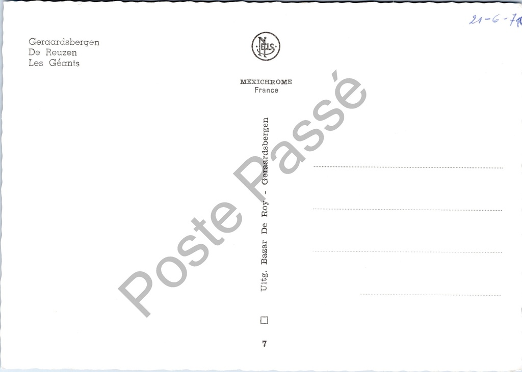 Geraardsbergen - "De Reuzen - Les Géants" - De Reuzen van Geraardsbergen – achterzijde van de originele postkaart