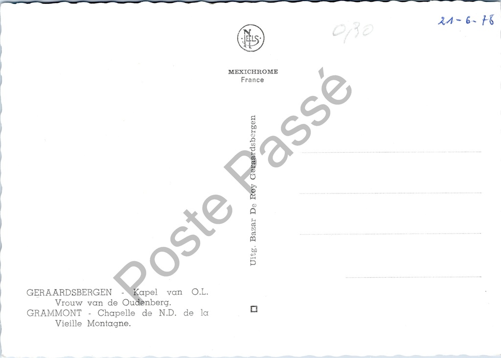 Geraardsbergen - "Kapel van O.L. Vrouw van de Oudenberg" - Kapel – achterzijde van de originele postkaart