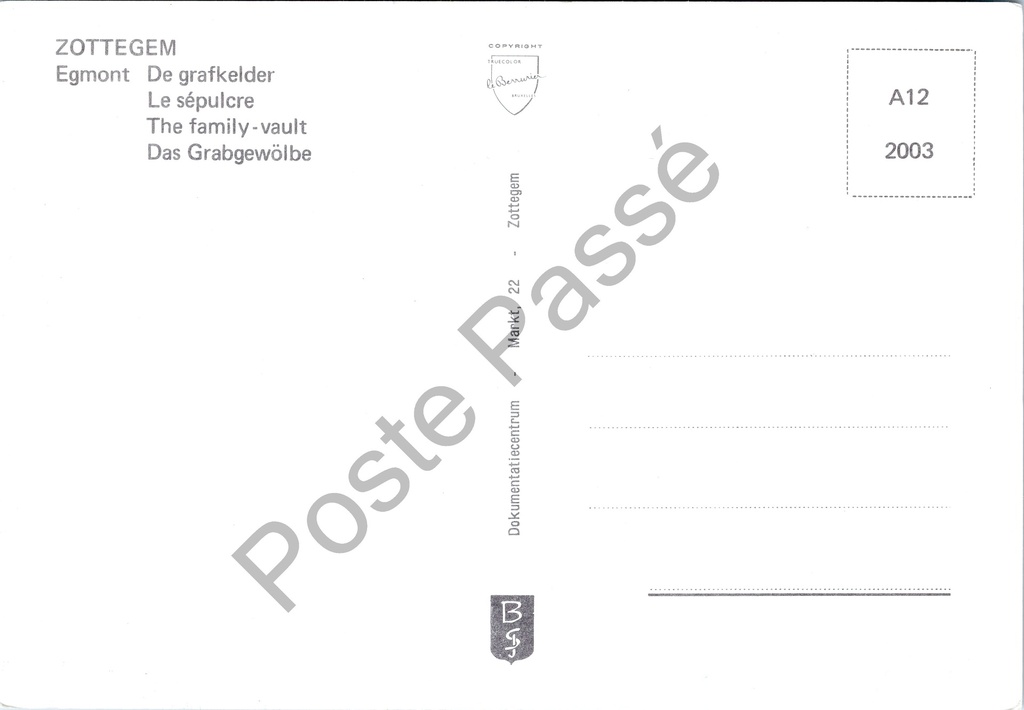 Zottegem - "Egmont De grafkelder" - Grafkelder van de graven van Egmont – achterzijde van de originele postkaart