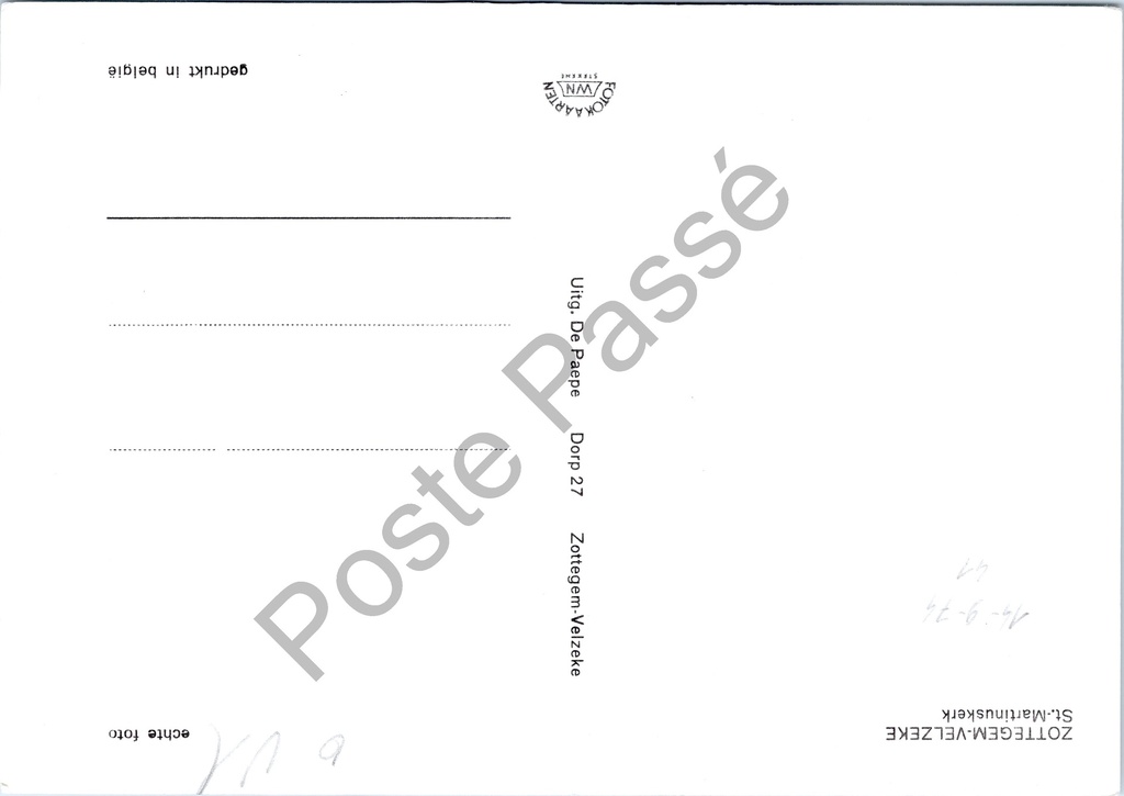 Velzeke - "St.-Martinuskerk" - Sint-Martinuskerk – achterzijde van de originele postkaart