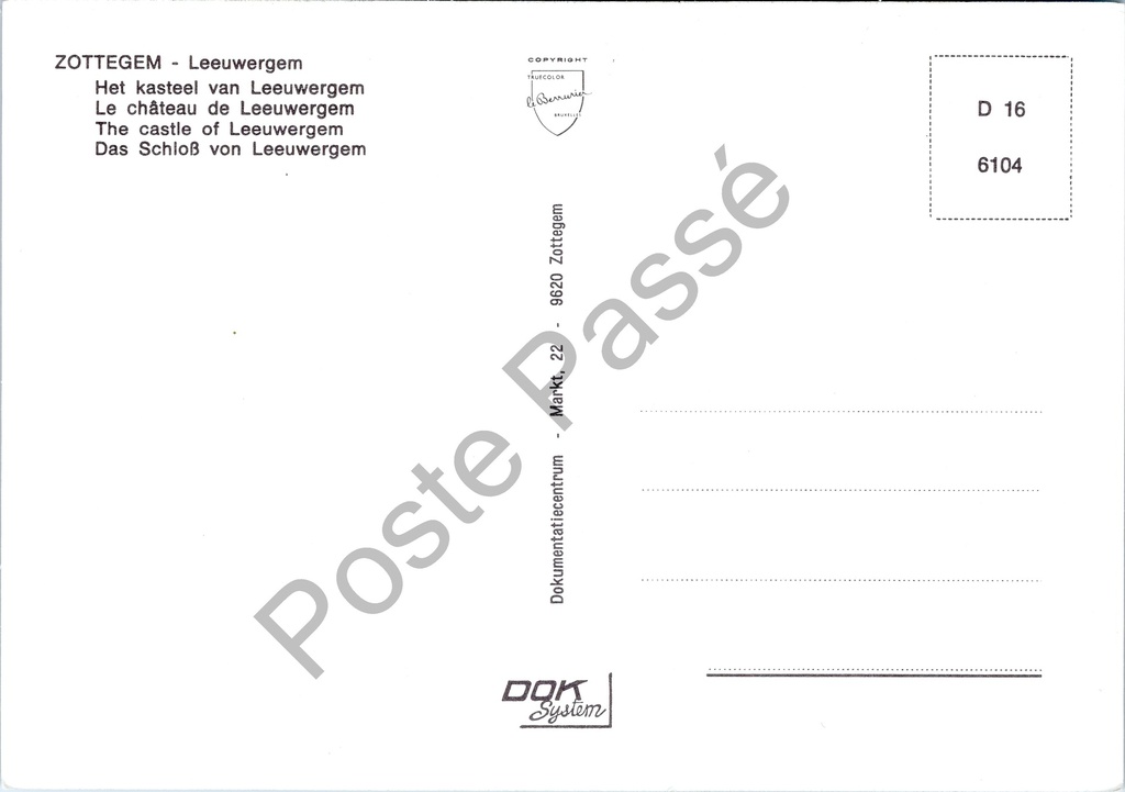 Zottegem - "Het kasteel van Leeuwergem" - Kasteel van Leeuwergem – achterzijde van de originele postkaart