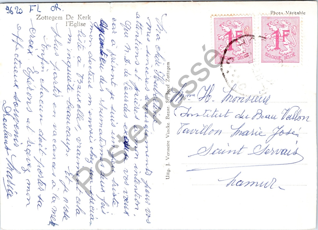 Zottegem - "De Kerk / l'Eglise" - De kerk van Zottegem – achterzijde van de originele postkaart