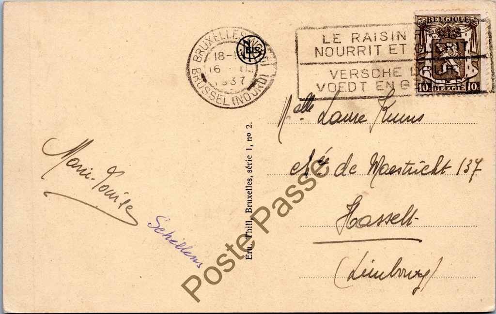 Brussel - "Boulevard Anspach" - Anspachlaan – achterzijde van de originele postkaart