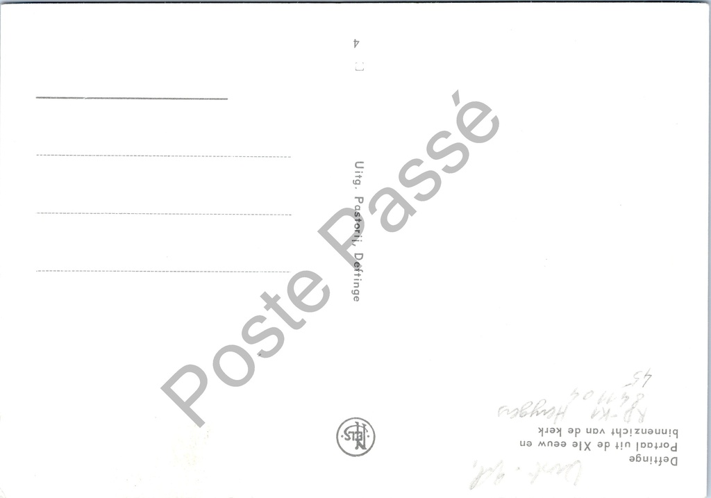 Deffinge - "Portaal uit de XIe eeuw en binnenzicht van de kerk" - Portaal 11e eeuw – achterzijde van de originele postkaart