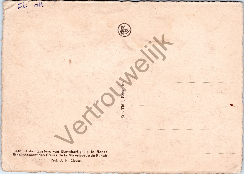 Ronse - "Sancta Maria - Wasserij - Buanderie" - Wasserij van het Instituut – achterzijde van de originele postkaart