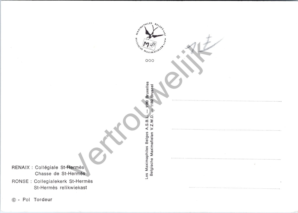 Ronse - "St-Hermès relikwiekast" - Sint-Hermès relikwiekast in de Collegialekerk – achterzijde van de originele postkaart