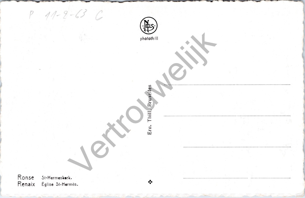 Ronse - "St-Hermeskerk" - Zicht op de Sint-Hermeskerk – achterzijde van de originele postkaart