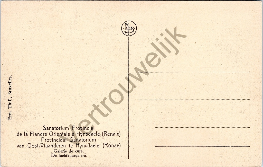 Ronse - "De luchtkuurgalerij" - Luchtkuurgalerij van het Provinciaal Sanatorium – achterzijde van de originele postkaart