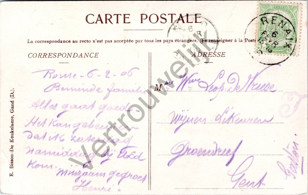 Ronse - "Souvenir de Renaix" - Multizicht souvenir kaart – achterzijde van de originele postkaart