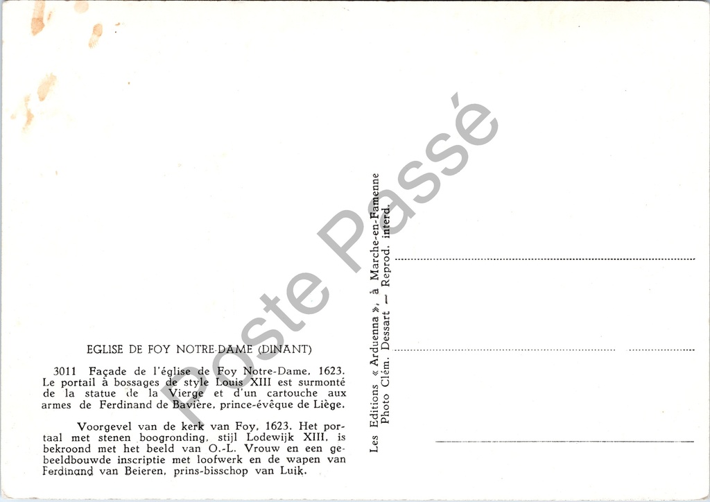 Dinant - "Eglise de Foy Notre-Dame" - Voorgevel van de kerk van Foy Notre-Dame – achterzijde van de originele postkaart
