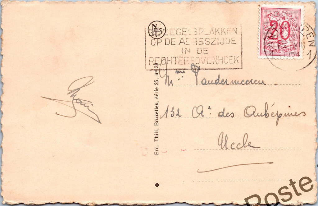 Antwerpen - "Groeten uit Antwerpen" - Meervoudige groetkaart met Torengebouw – achterzijde van de originele postkaart