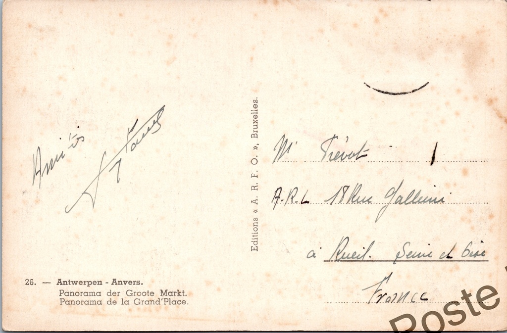 Antwerpen - "Panorama der Groote Markt / Panorama de la Grand'Place" – achterzijde van de originele postkaart