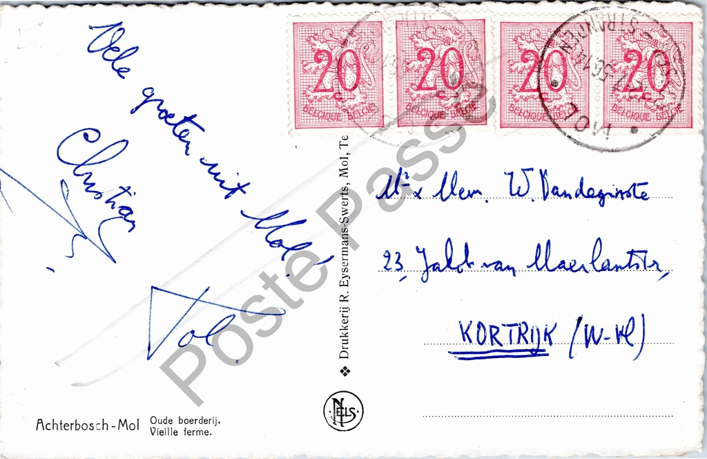 Mol - "Achterbosch-Mol Oude boerderij. Vieille ferme." - Oude boerderij – achterzijde van de originele postkaart