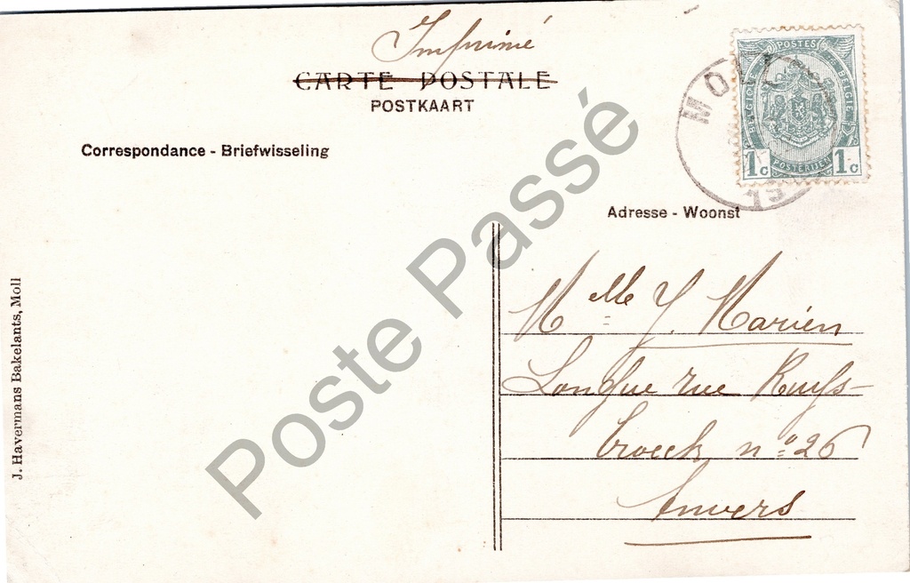 Mol - "Kasteel van M. baron van Eetvelde" - Kasteel van baron van Eetvelde – achterzijde van de originele postkaart