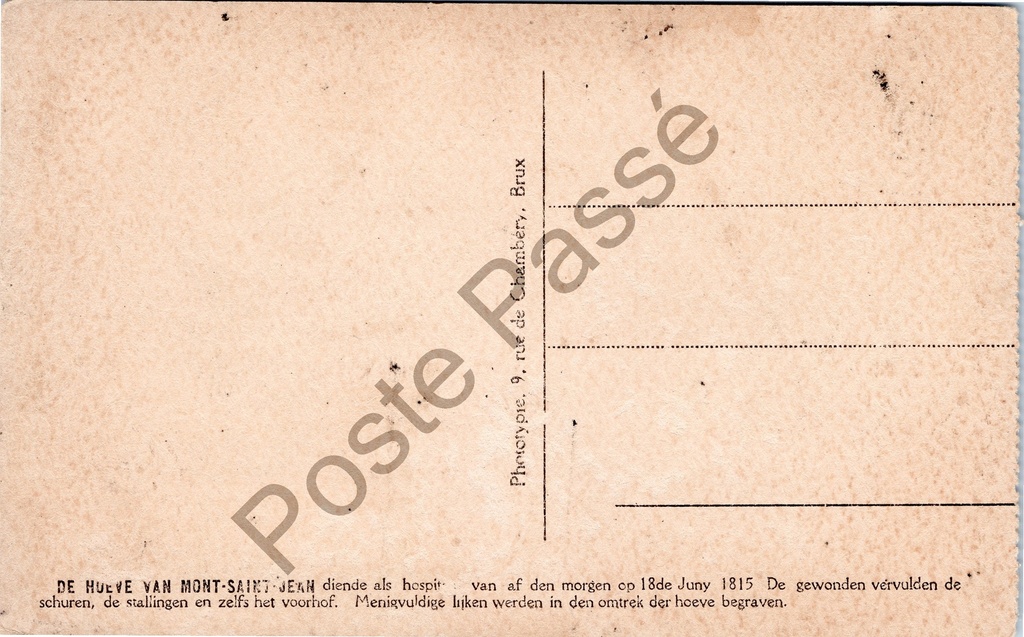 Waterloo - "De Hoeve van Mont St-Jean" - Historische hoeve van Mont-Saint-Jean – achterzijde van de originele postkaart