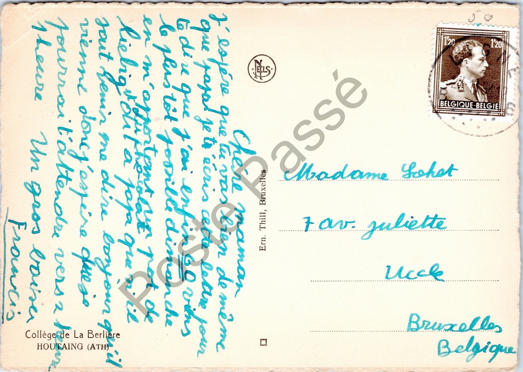 Houtaing - "Collège de La Berlière - HOUTAING (ATH)" - Tuin van het Collège – achterzijde van de originele postkaart