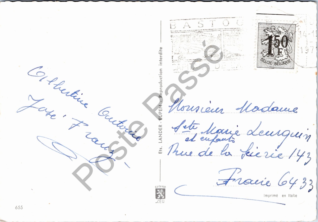 Bastogne - "BASTOGNE" - Meervoudige kaart met Château de Bastogne, Marktplein – achterzijde van de originele postkaart