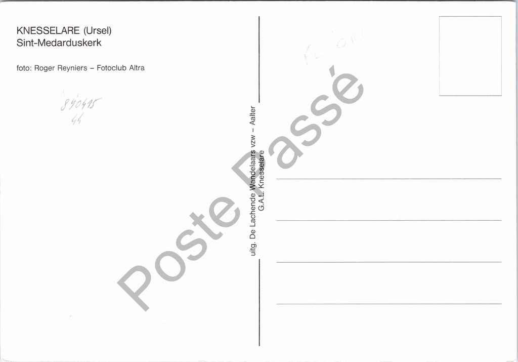 Knesselare - "Sint-Medarduskerk" - Kruisbeeld aan de Sint-Medarduskerk – achterzijde van de originele postkaart