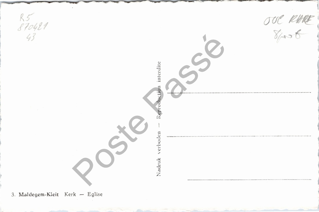 Maldegem - "Kerk van St-Maria-Latem" - Kerk van Sint-Maria-Latem – achterzijde van de originele postkaart