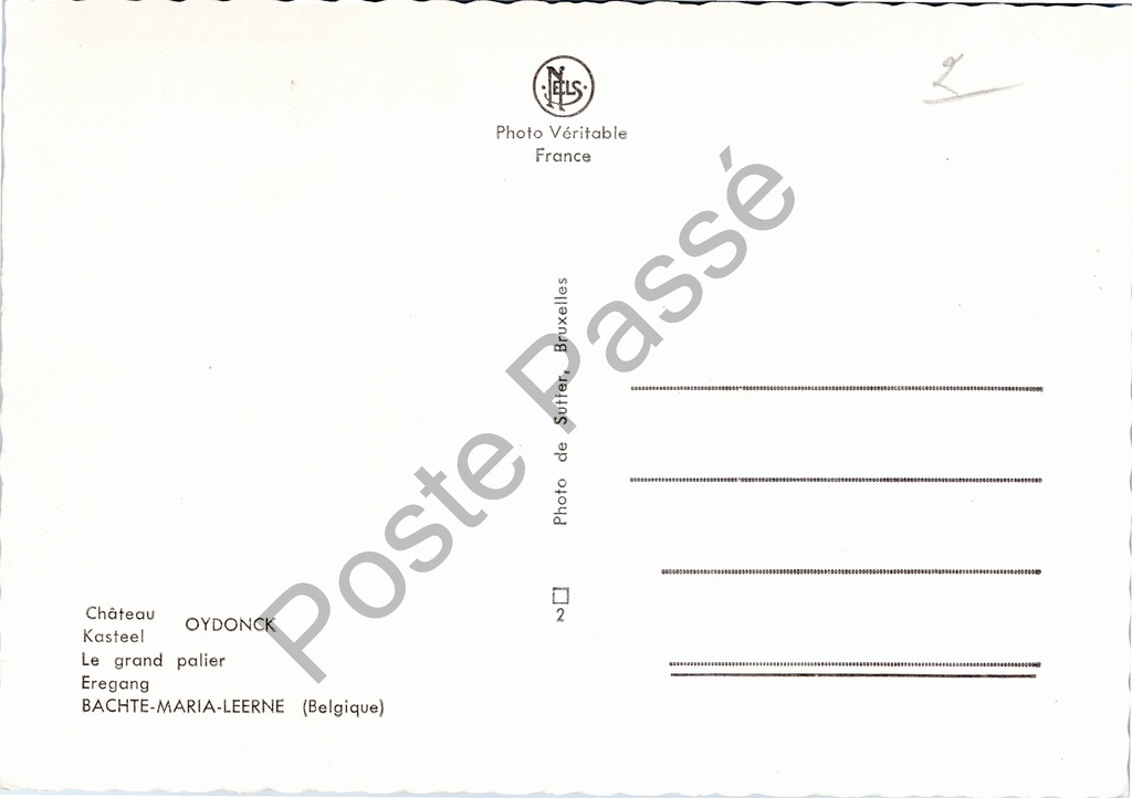 Bachte-Maria-Leerne - "Château OYDONCK - Le grand palier" - Kasteel Oydonck, Eregang – achterzijde van de originele postkaart