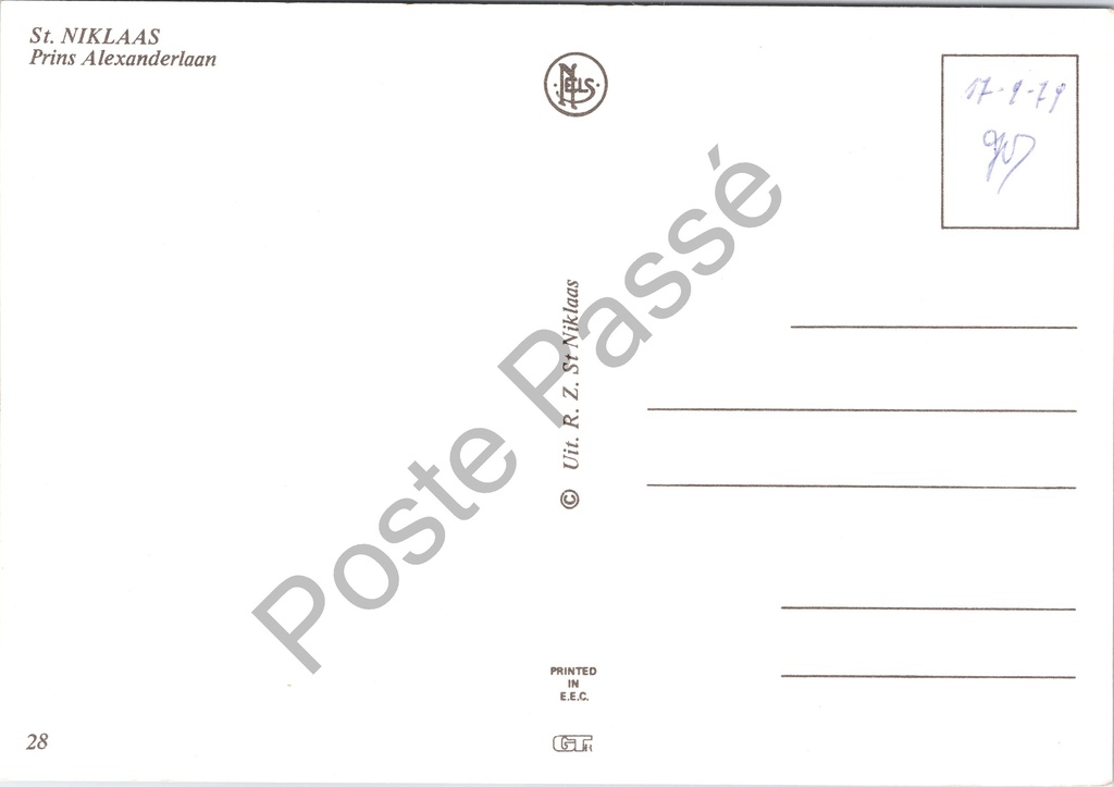Sint-Niklaas - "Prins Alexanderlaan" - Flatgebouwen langs de Prins Alexanderlaan – achterzijde van de originele postkaart