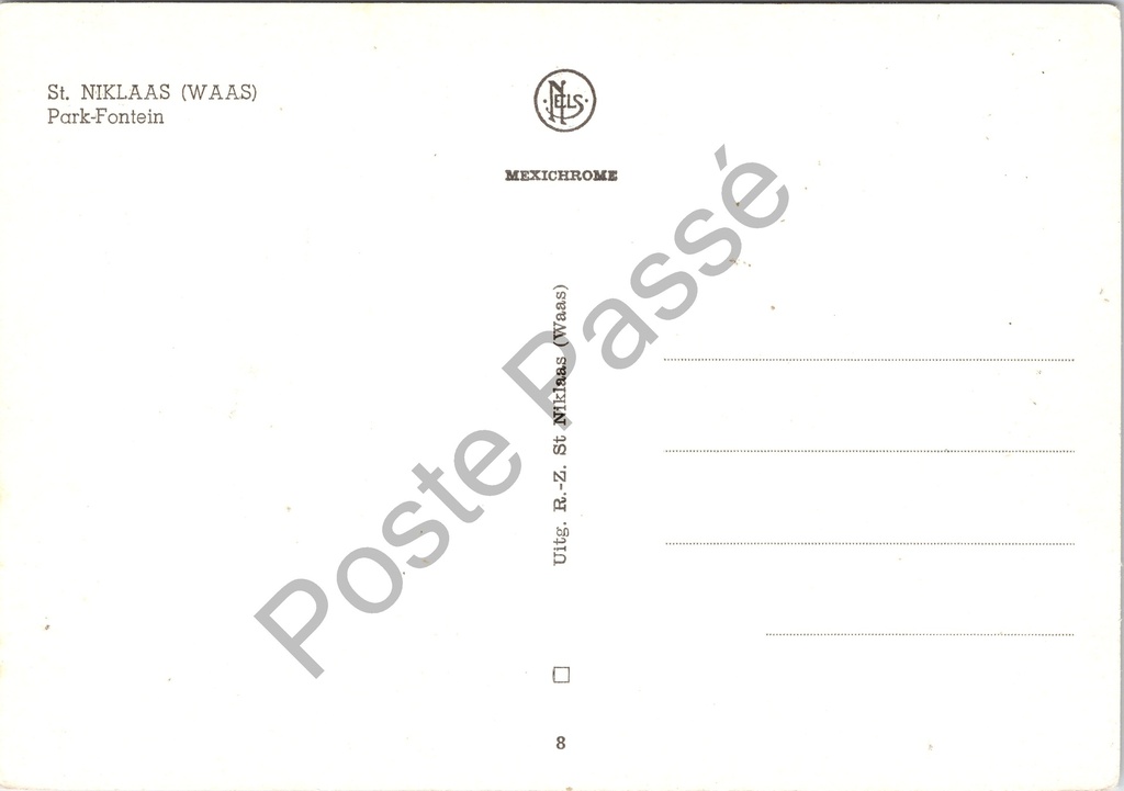 Sint-Niklaas - "Park-Fontein" - Fontein in het stadspark – achterzijde van de originele postkaart