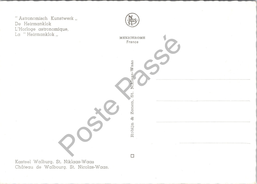 Sint-Niklaas - "Astronomisch Kunstwerk De Heirmanklok" - Astronomische klok – achterzijde van de originele postkaart