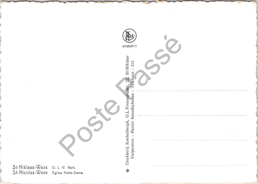Sint-Niklaas - "O. L -V. Kerk" - Onze-Lieve-Vrouwekerk op het stadsplein – achterzijde van de originele postkaart