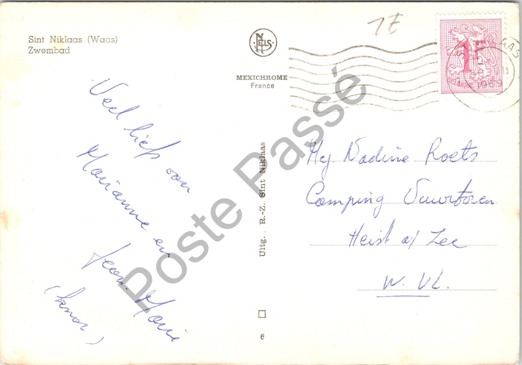 Sint-Niklaas - "Zwembad" - Stedelijk Zwembad – achterzijde van de originele postkaart