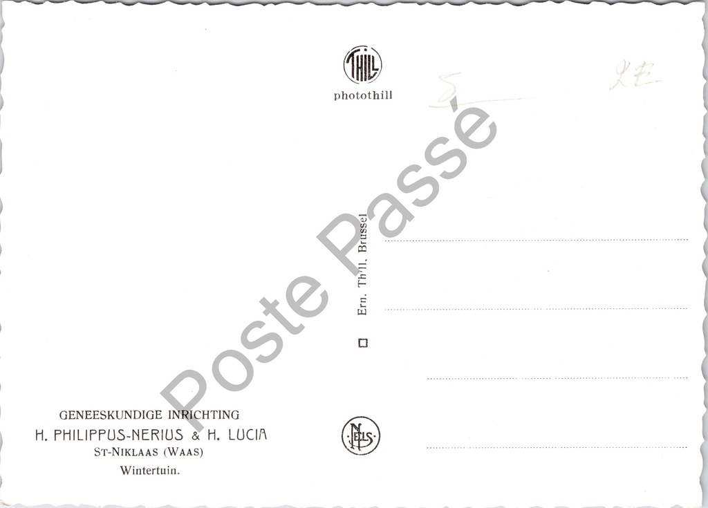 Sint-Niklaas - "Wintertuin" - Wintertuin van de Geneeskundige Inrichting H. – achterzijde van de originele postkaart