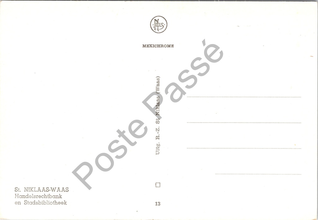 Sint-Niklaas - "Handelsrechtbank en Stadsbibliotheek" - Handelsrechtbank – achterzijde van de originele postkaart