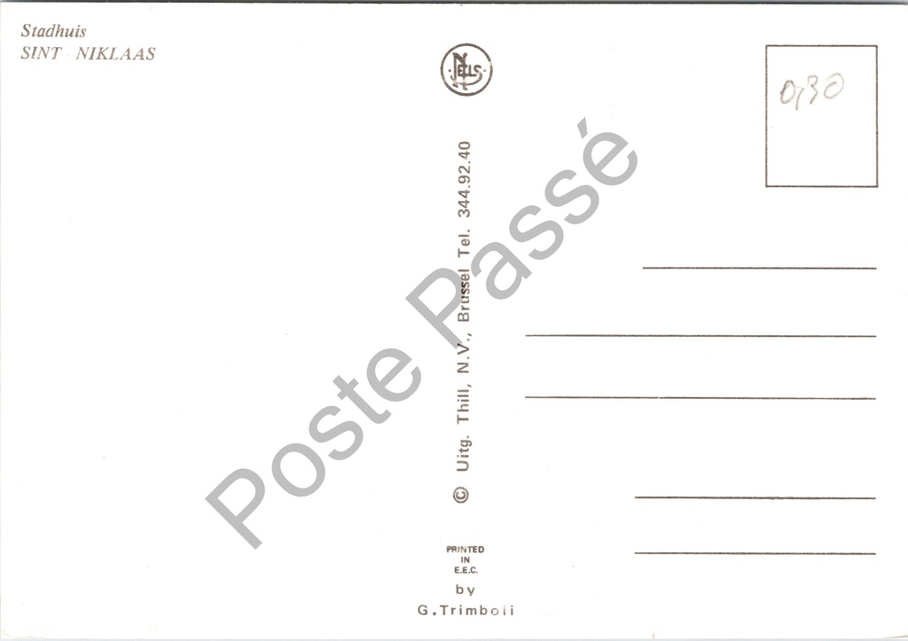 Sint-Niklaas - "Stadhuis" - Stadhuis op de Grote Markt – achterzijde van de originele postkaart
