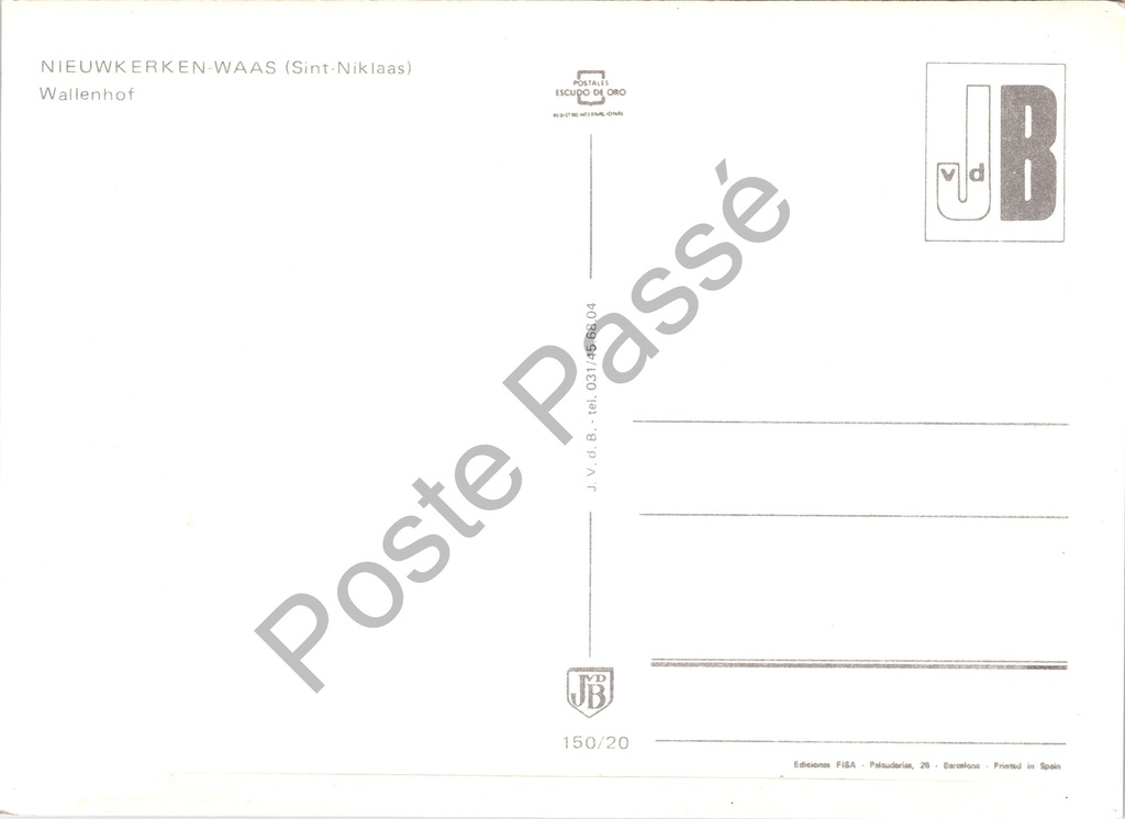 Nieuwkerken-Waas - "Wallenhof" - Historische hoeve in weide – achterzijde van de originele postkaart