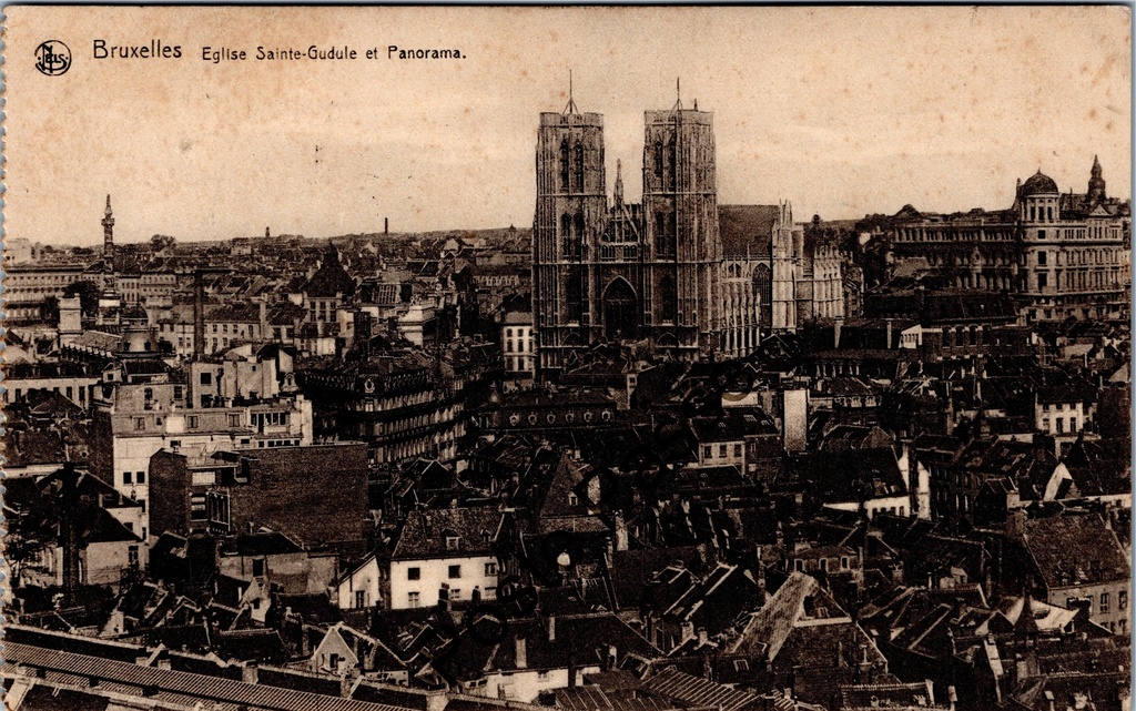 Brussel - "Eglise Sainte-Gudule et Panorama" - Sint-Goedelekathedraal met stadspanorama