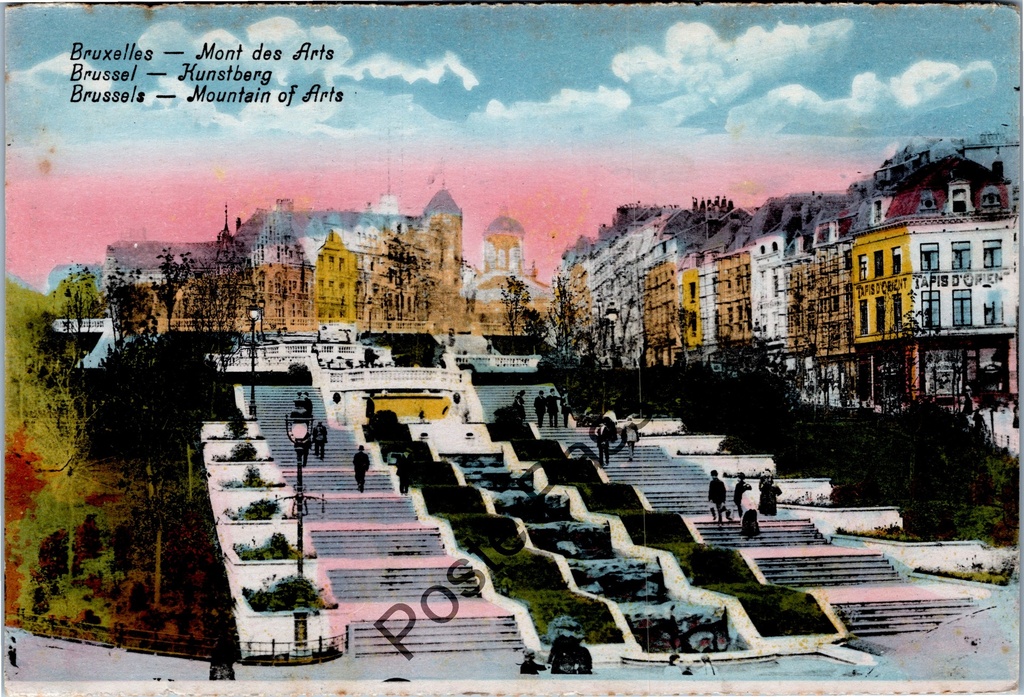 Bruxelles - "Mont des Arts" - Mont des Arts avec jardins et escaliers monumentaux