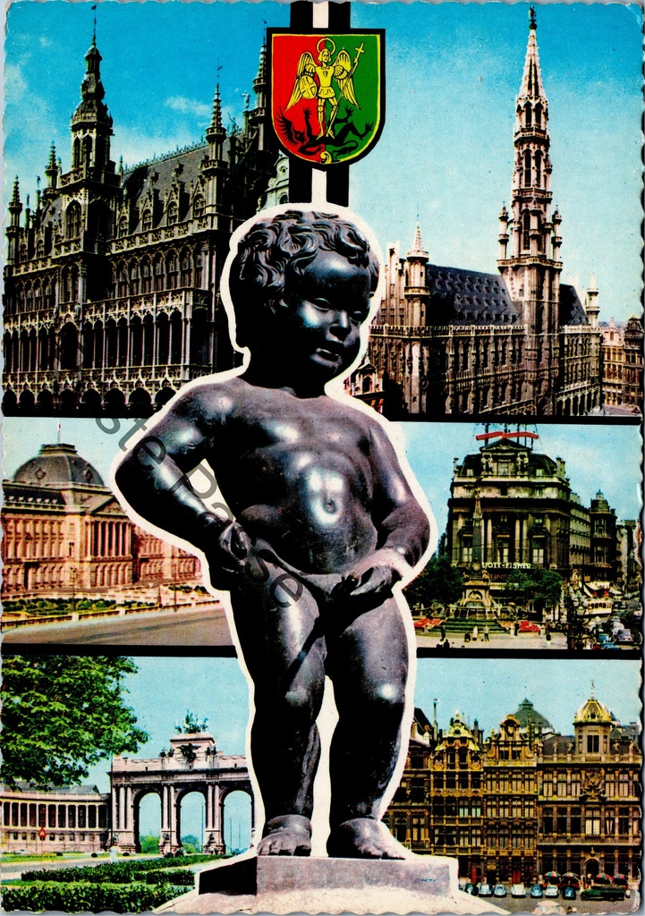 Brussel - "Souvenir de Bruxelles" - Manneken Pis met bezienswaardigheden