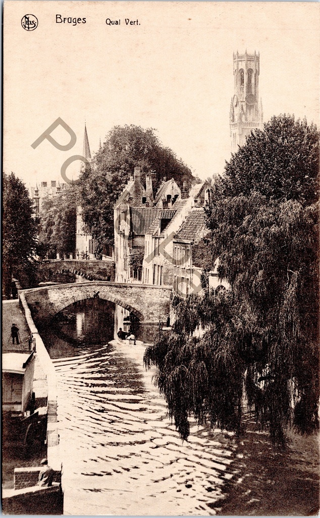 [Brugge0044] Brugge - "Qual Vert" - Zicht op de Groene Rei met brug en bomen