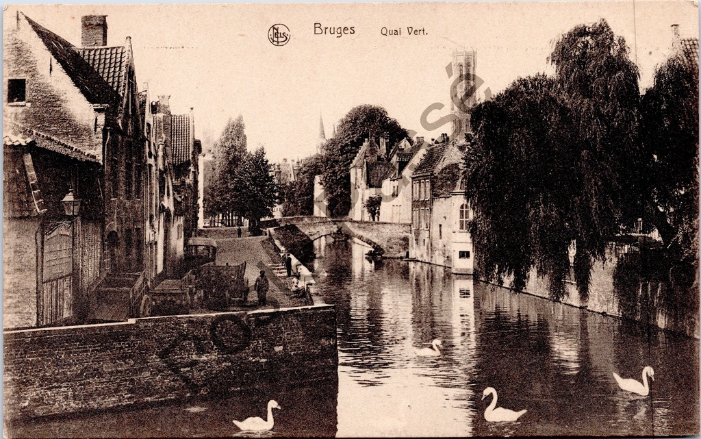 [Brugge0080] Brugge - "Bruges Quai Vert" - Groene Rei met zwanen en brug