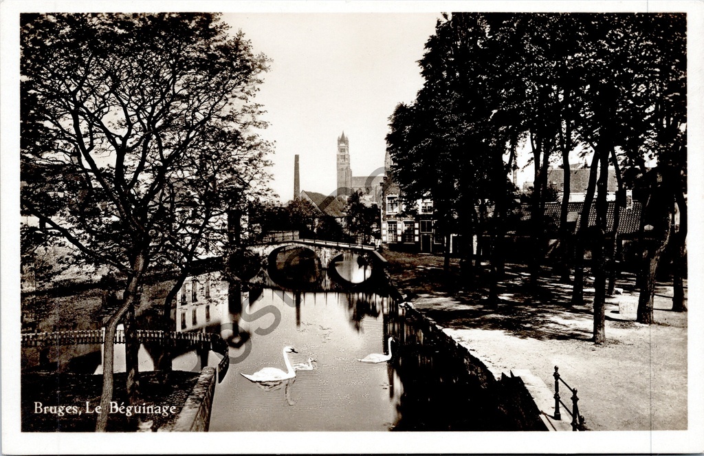 [Brugge0086] Bruges - "Bruges, Le Béguinage" - The Beguinage with swans on the canal