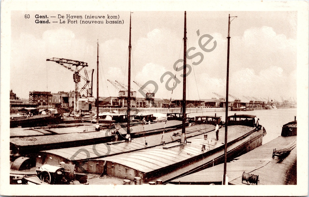 [Gent0236] Gand - "De Haven (nouvelle cuvette)". - Vue du nouveau port avec des barges et des grues.