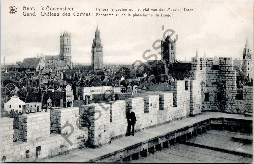 Gand - "'s-Gravensteen : Panorama vu de la plate-forme du donjon du Gravensteen" - Vue panoramique de la ville depuis la plate-forme du donjon du Gravensteen