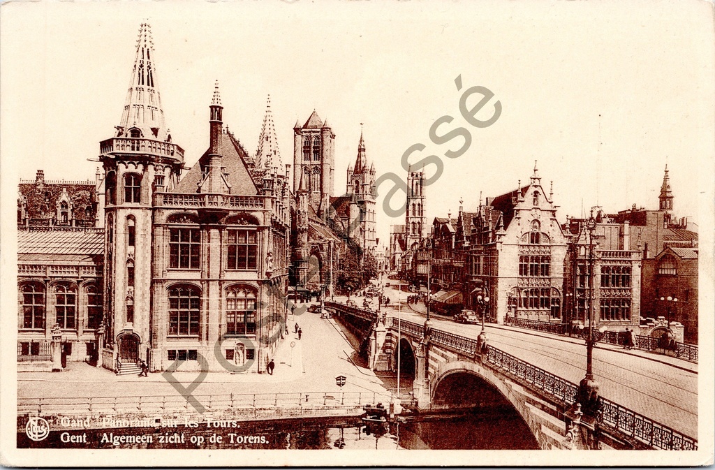 [Gent0268] Ghent - "Gand - Panorama sur les Tours" - General view of the towers from St Michael's Bridge