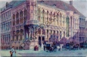 Gent - "GAND. L'Hôtel de Ville. / GENT. Het Stadhuis." - Aquarel van het Gentse Stadhuis met paardenkoetsen