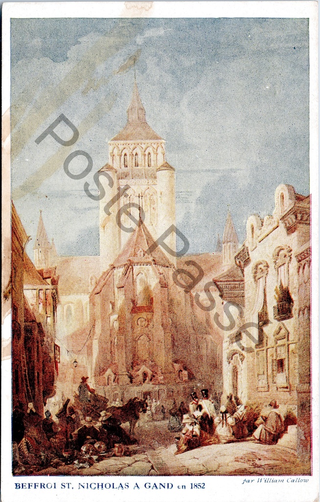 [Gent0362] Gand - "BEFFROI ST. NICHOLAS A GAND en 1852" - Peinture de l'église Saint-Nicolas à Gand par William Callow (1852)