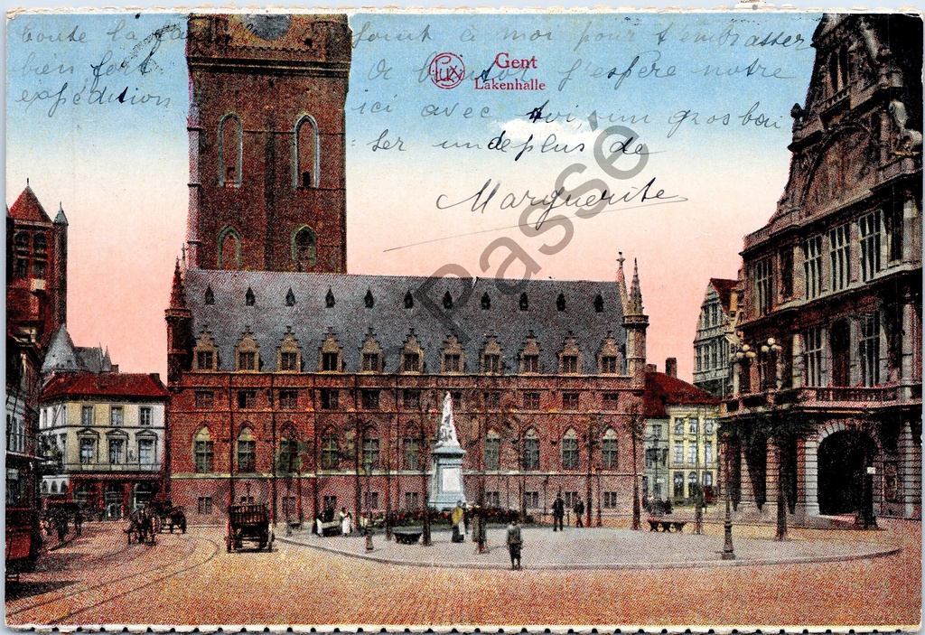 [Gent0406] Gand - "Gent Lakenhalle" - La Halle aux draps avec le Beffroi sur le Korenmarkt